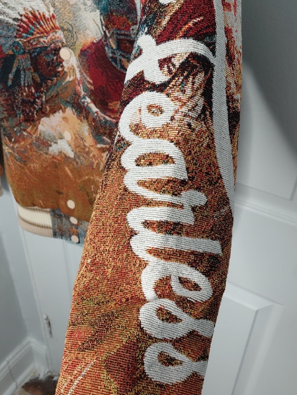 Majestic Multicolor Graphic Football Knit Jacket - Picture 3 of 11